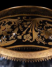A Bohemian Gilt and Enameled Glass Centerpiece Bowl