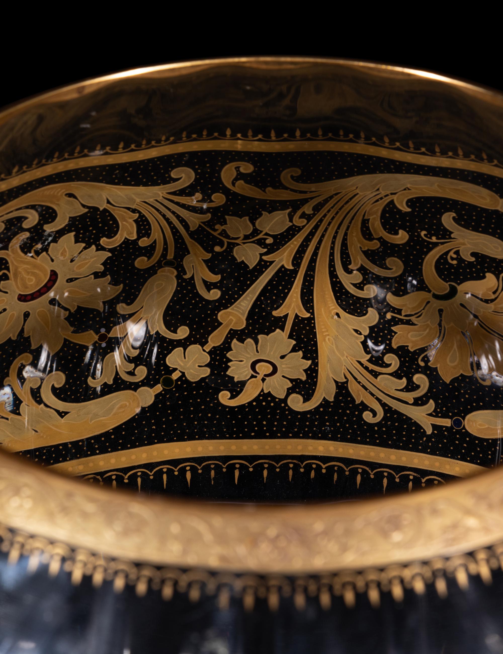 A Bohemian Gilt and Enameled Glass Centerpiece Bowl
