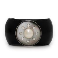 Onyx, Diamond, and Cultured Pearl Cuff Bracelet
