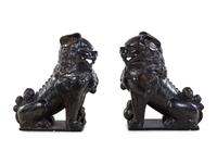 A Large Pair of Chinese Brown Glazed Stoneware Figures of Fu Lions