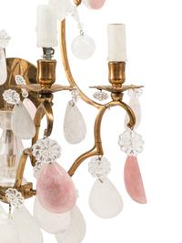 A Pair of Louis XV Style Gilt Bronze, Rock Crystal and Rose Quartz Four-Light Sconces