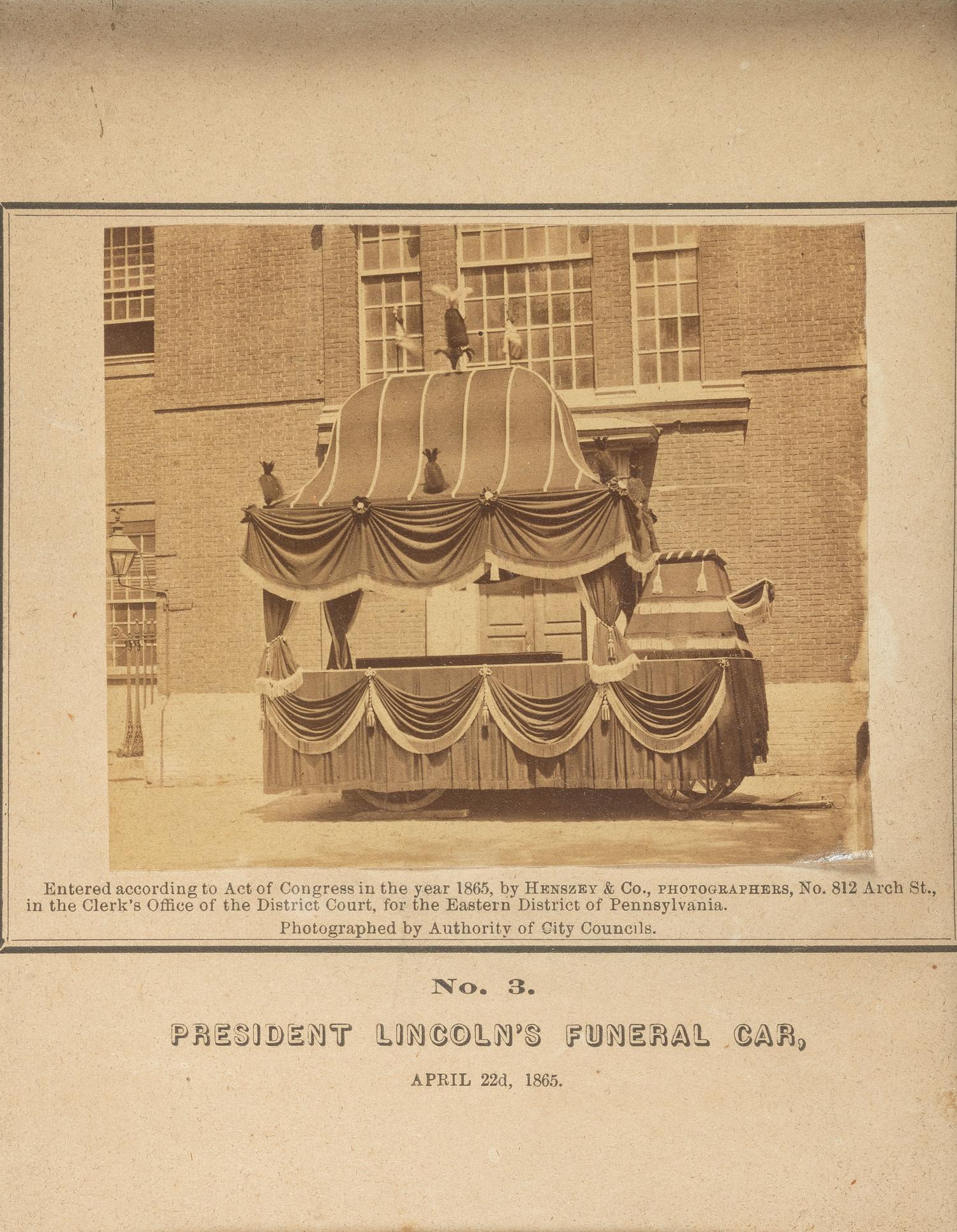 [LINCOLN, Abraham (1809-1865)]. A group of 4 images depicting funeral cars and catafalques that conveyed Lincoln's body through the funeral cities.