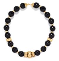 A Yellow Gold and Onyx Bead Necklace,