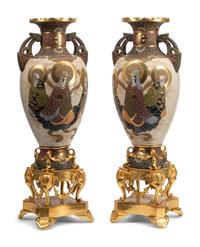 A Pair of Gilt Bronze Mounted Satsuma Porcelain Vases
