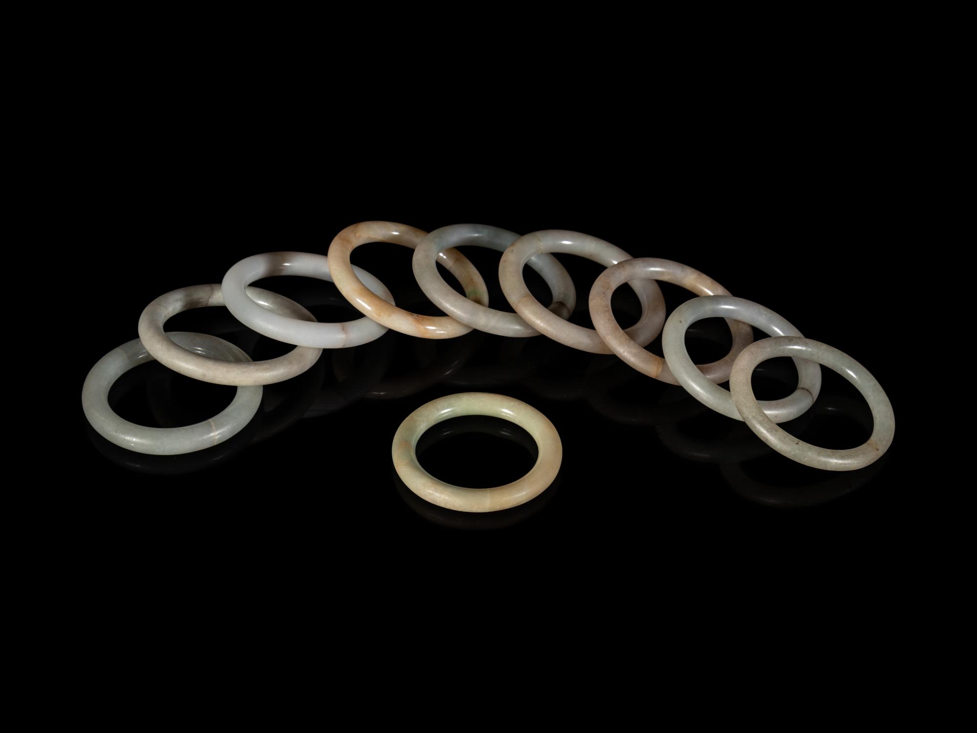 Ten Chinese Hardstone Bangles