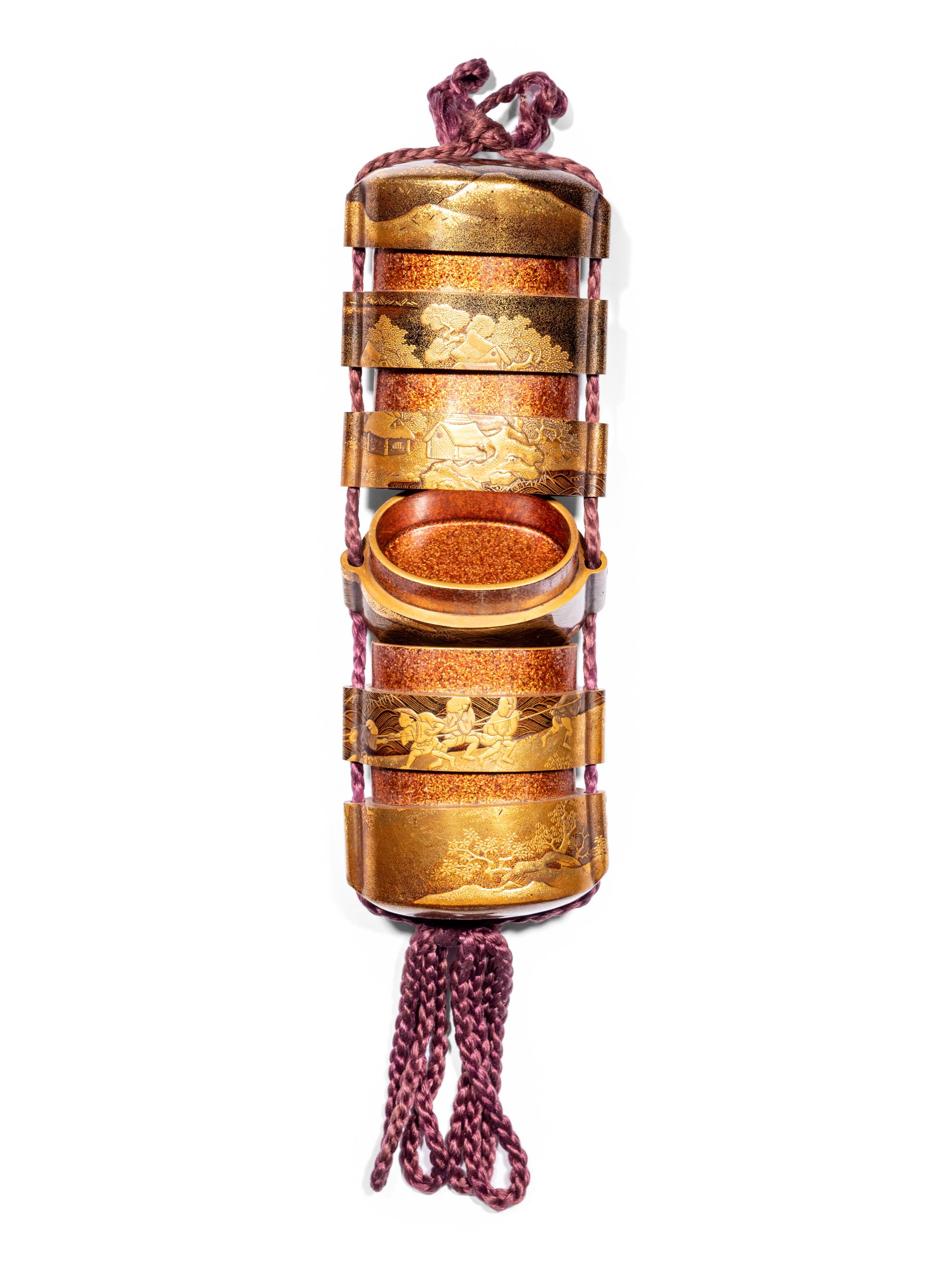 A Gold and Black Lacquer Five-Case Inro