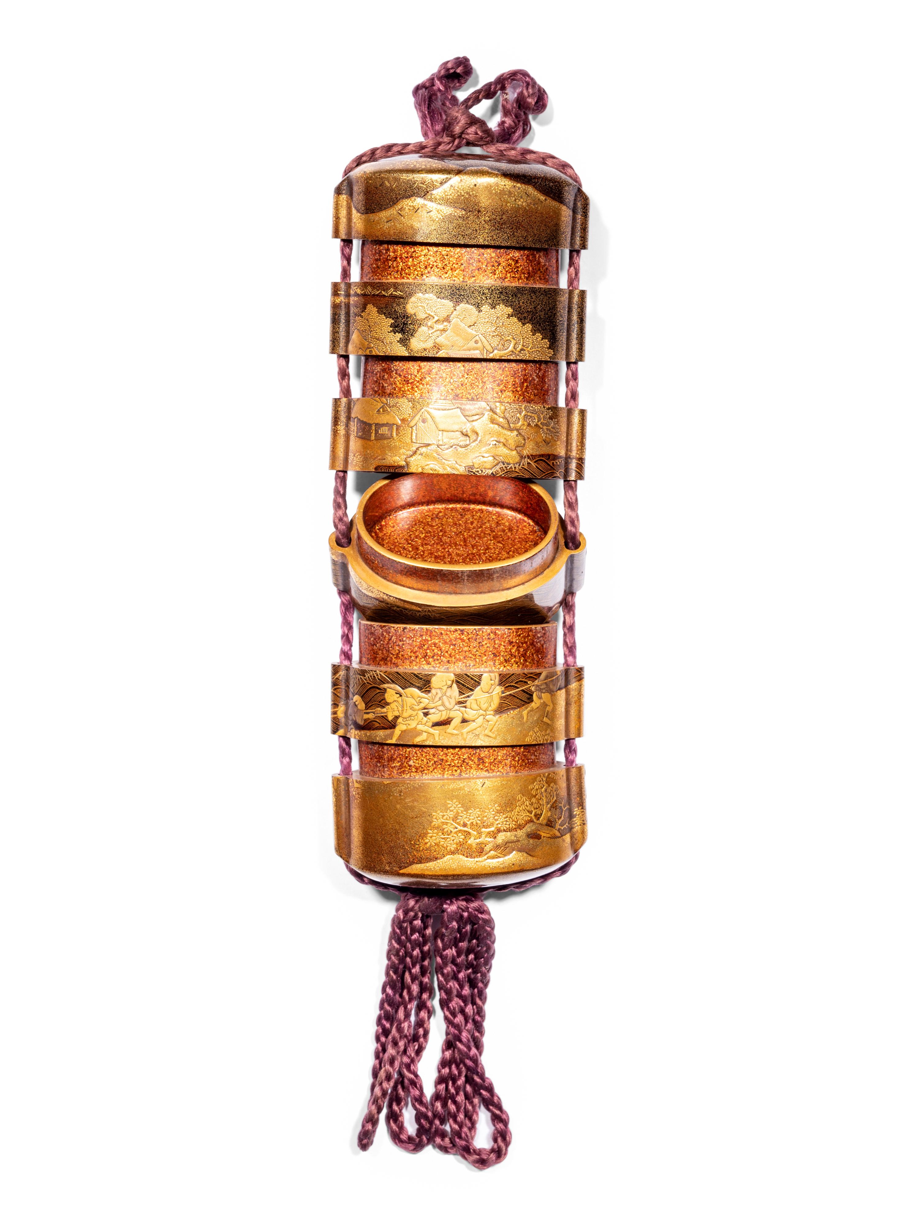A Gold and Black Lacquer Five-Case Inro