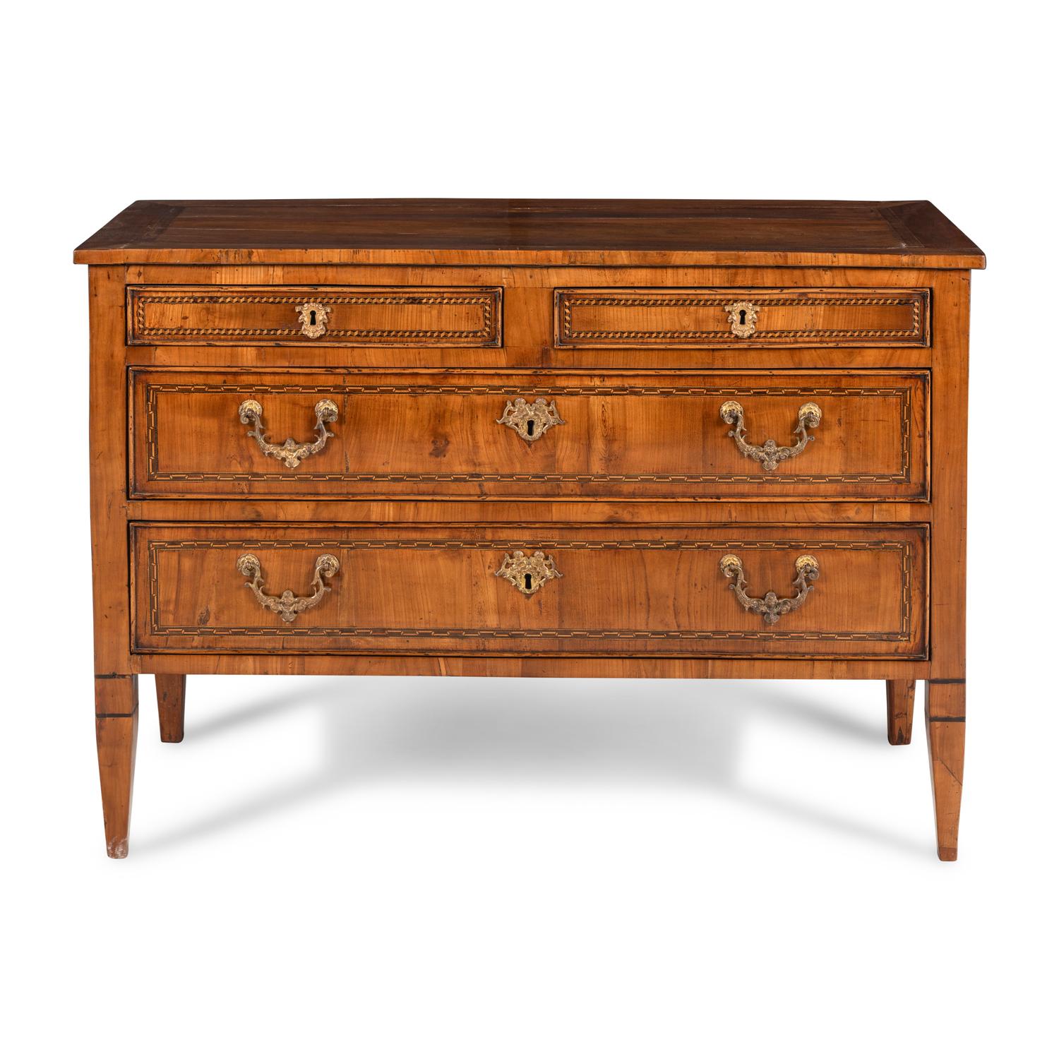 An Italian Neoclassical Fruitwood and Marquetry Commode