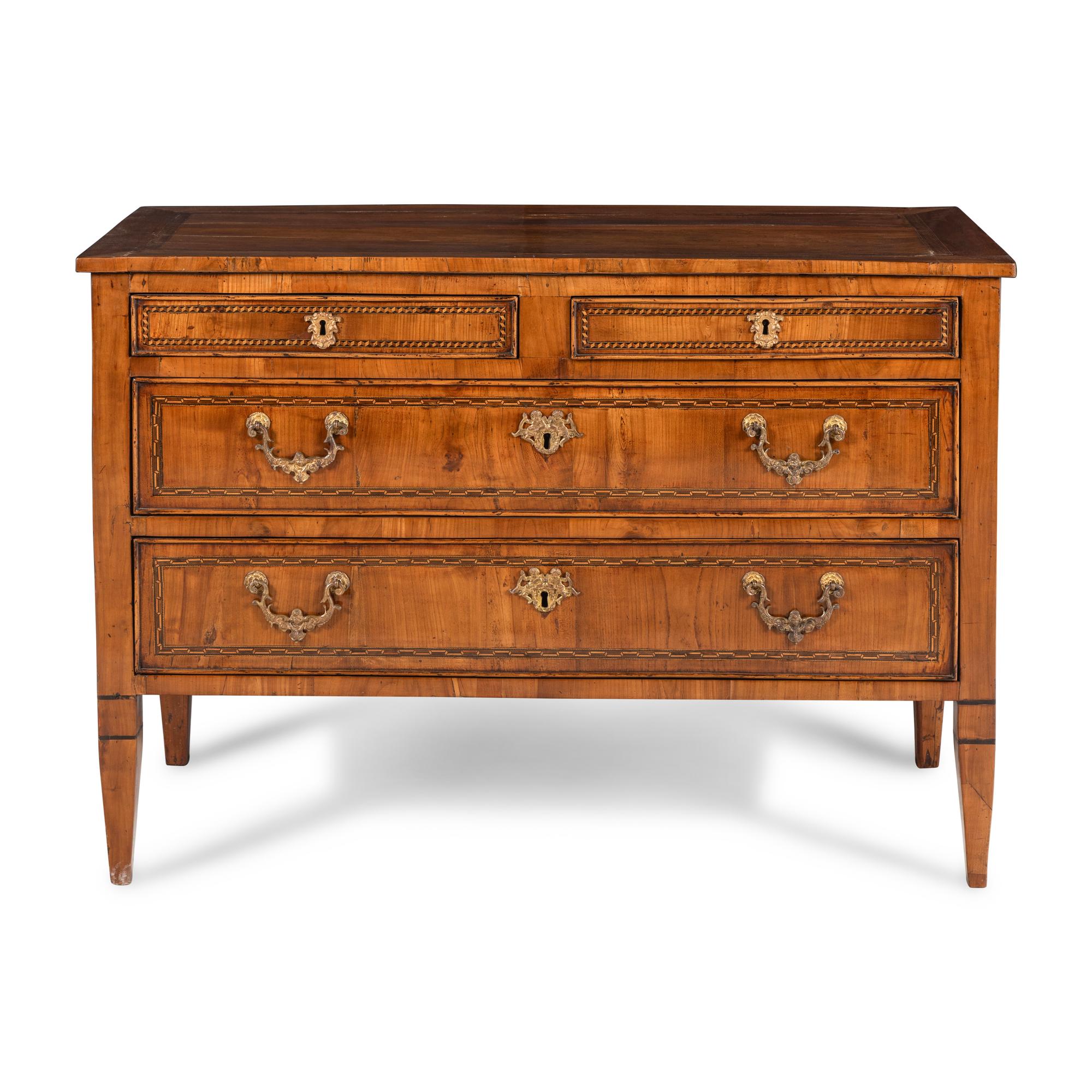 An Italian Neoclassical Fruitwood and Marquetry Commode
