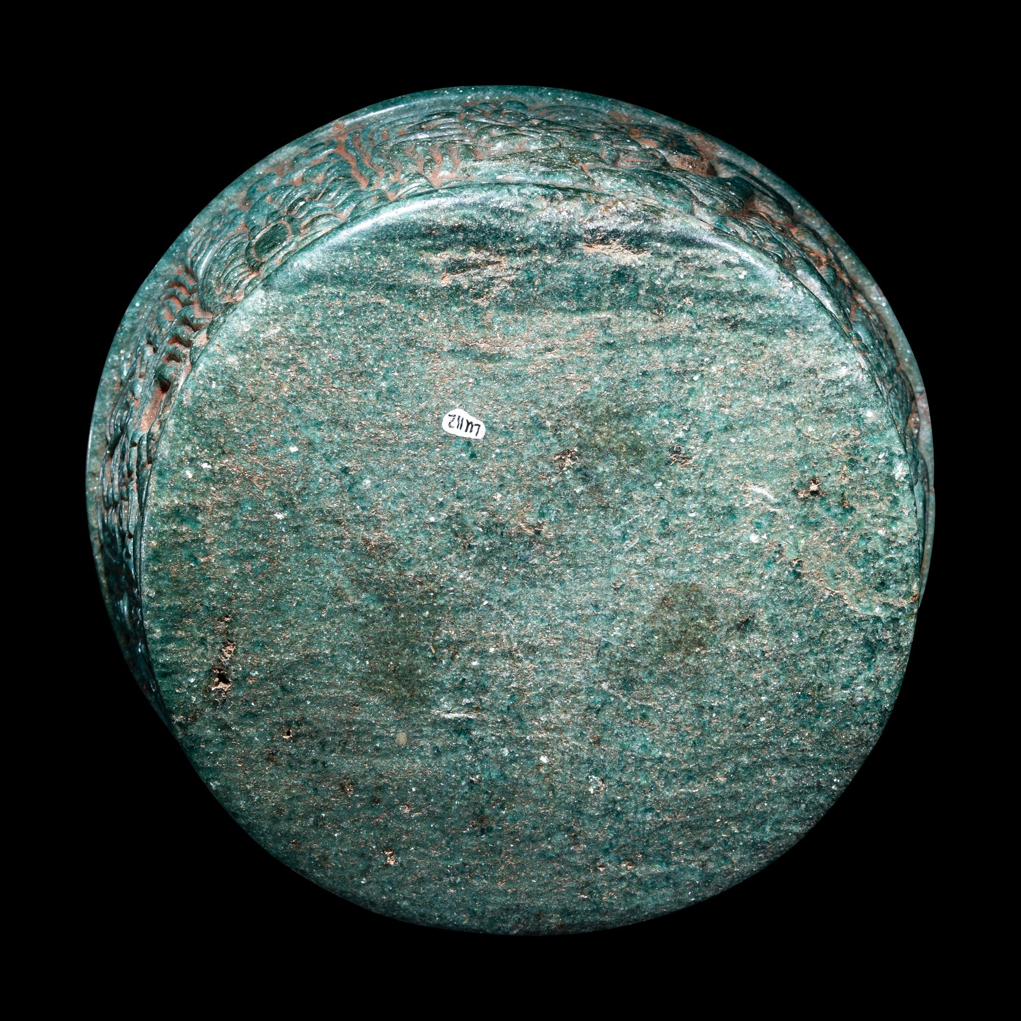 A Maya Green Fuchsite Bowl with Intricate Figures