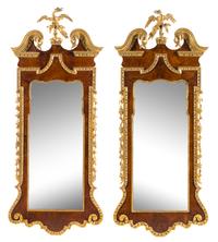 A Pair of Monumental George III Parcel Gilt Mahogany Mirrors Height 72 x width 30 inches. — CIRCA 1760