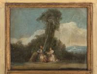 French Painted and Parcel-Gilt Trumeau Mirror