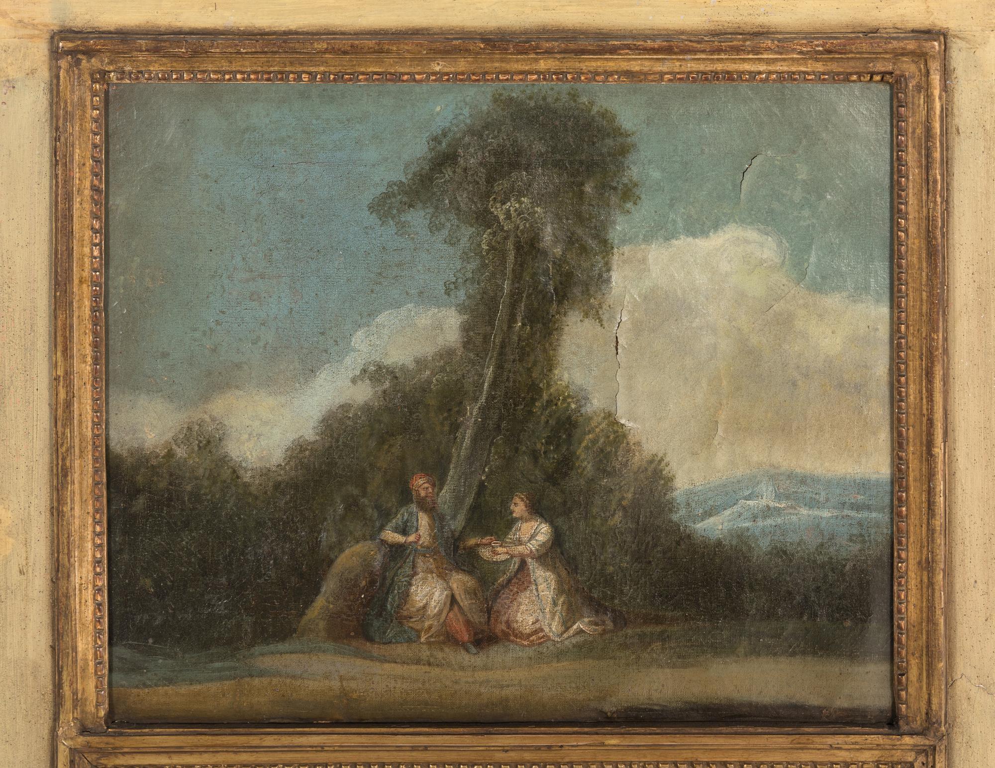 French Painted and Parcel-Gilt Trumeau Mirror