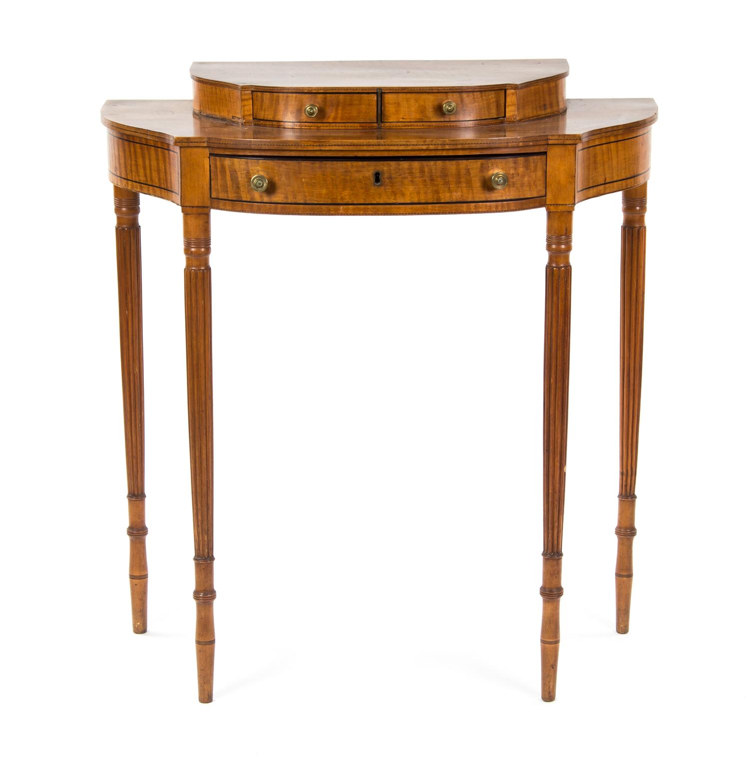 A Sheraton Tiger Maple Dressing Table, 19TH CENTURY, Height 39 1/8 x width 36 x depth 17 1/4 inches. — 19TH CENTURY,
