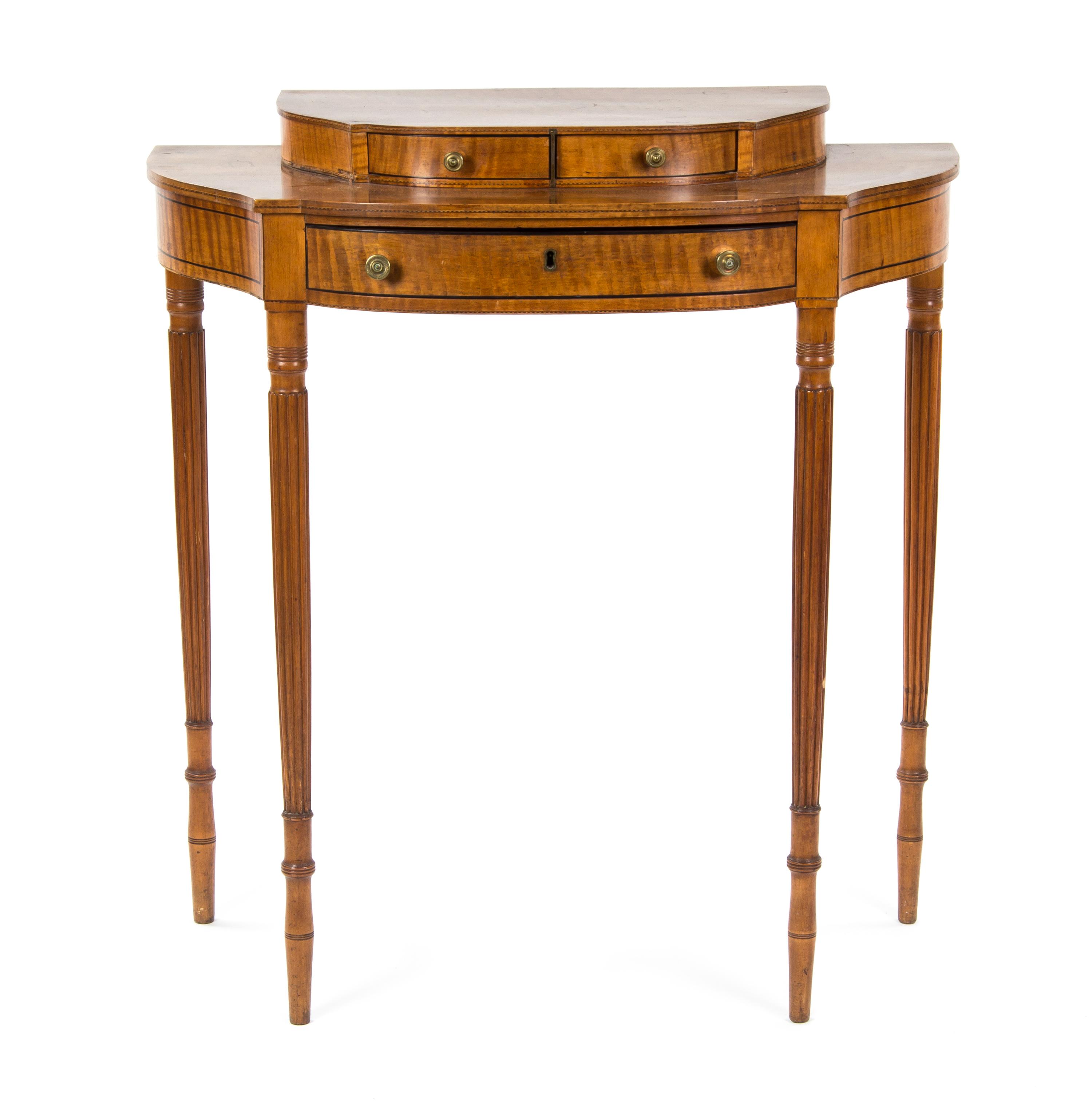 A Sheraton Tiger Maple Dressing Table, 19TH CENTURY, Height 39 1/8 x width 36 x depth 17 1/4 inches. — 19TH CENTURY,