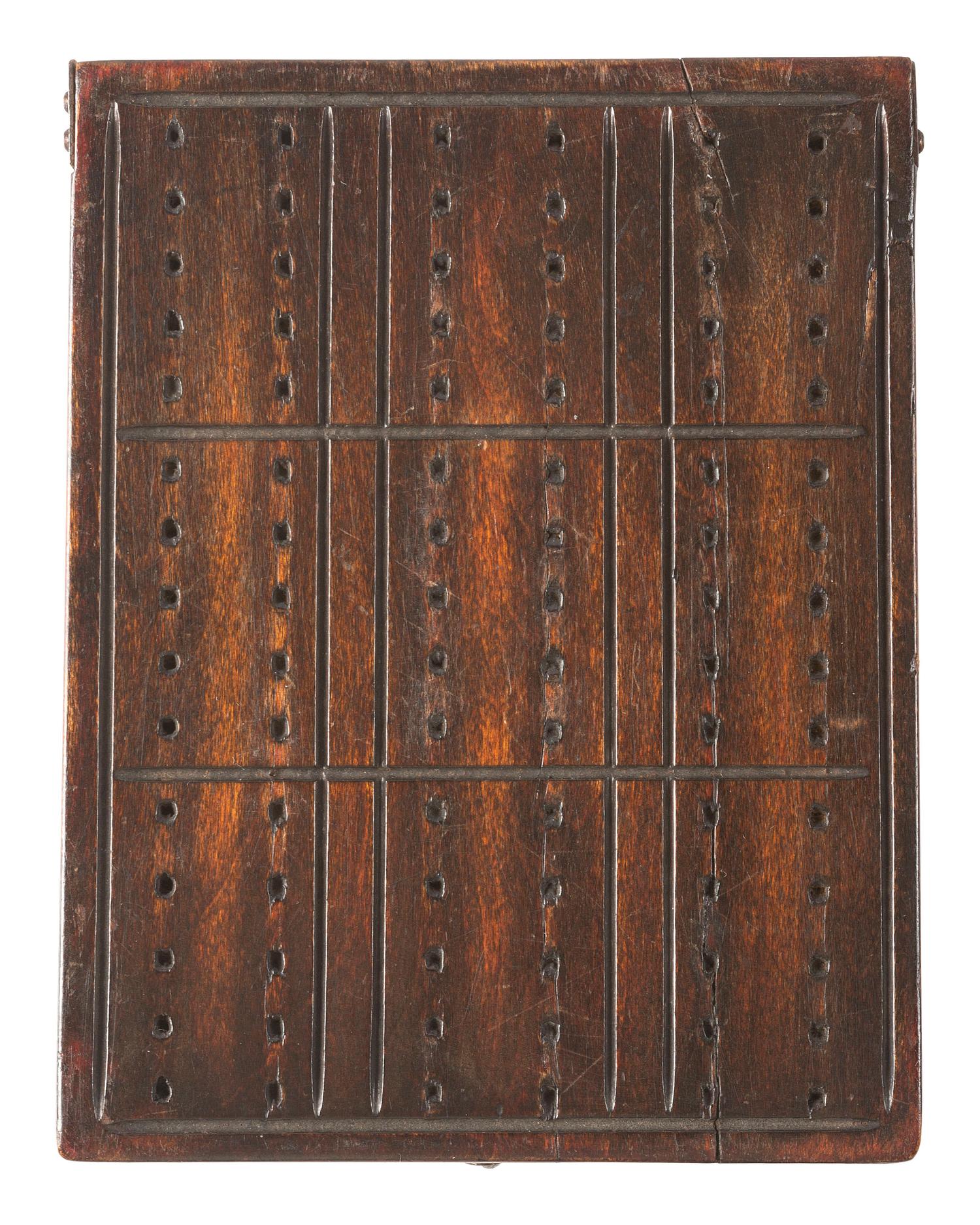 [CIVIL WAR]. Union playing cards housed in Civil War soldier's folk art carved case.