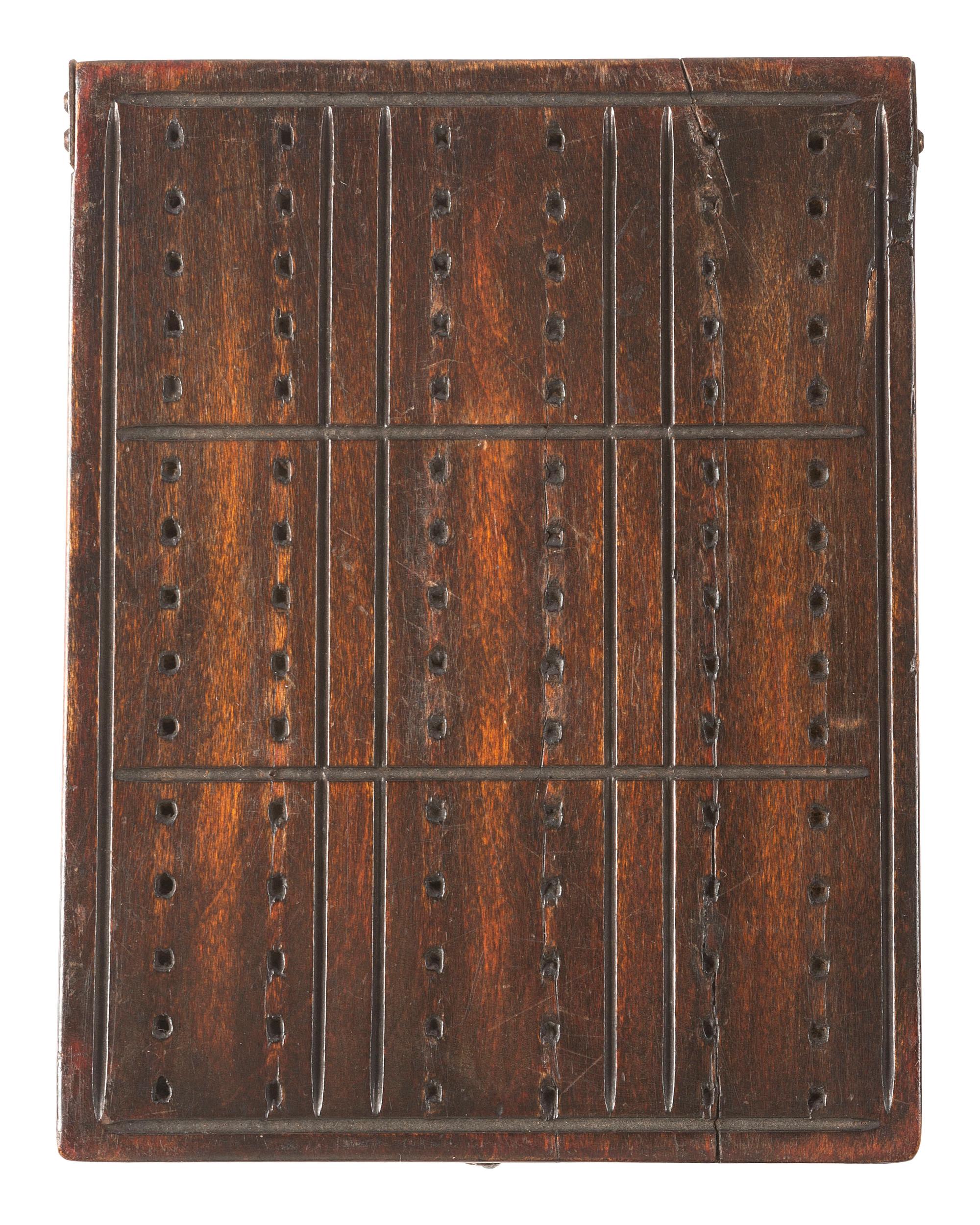 [CIVIL WAR]. Union playing cards housed in Civil War soldier's folk art carved case.