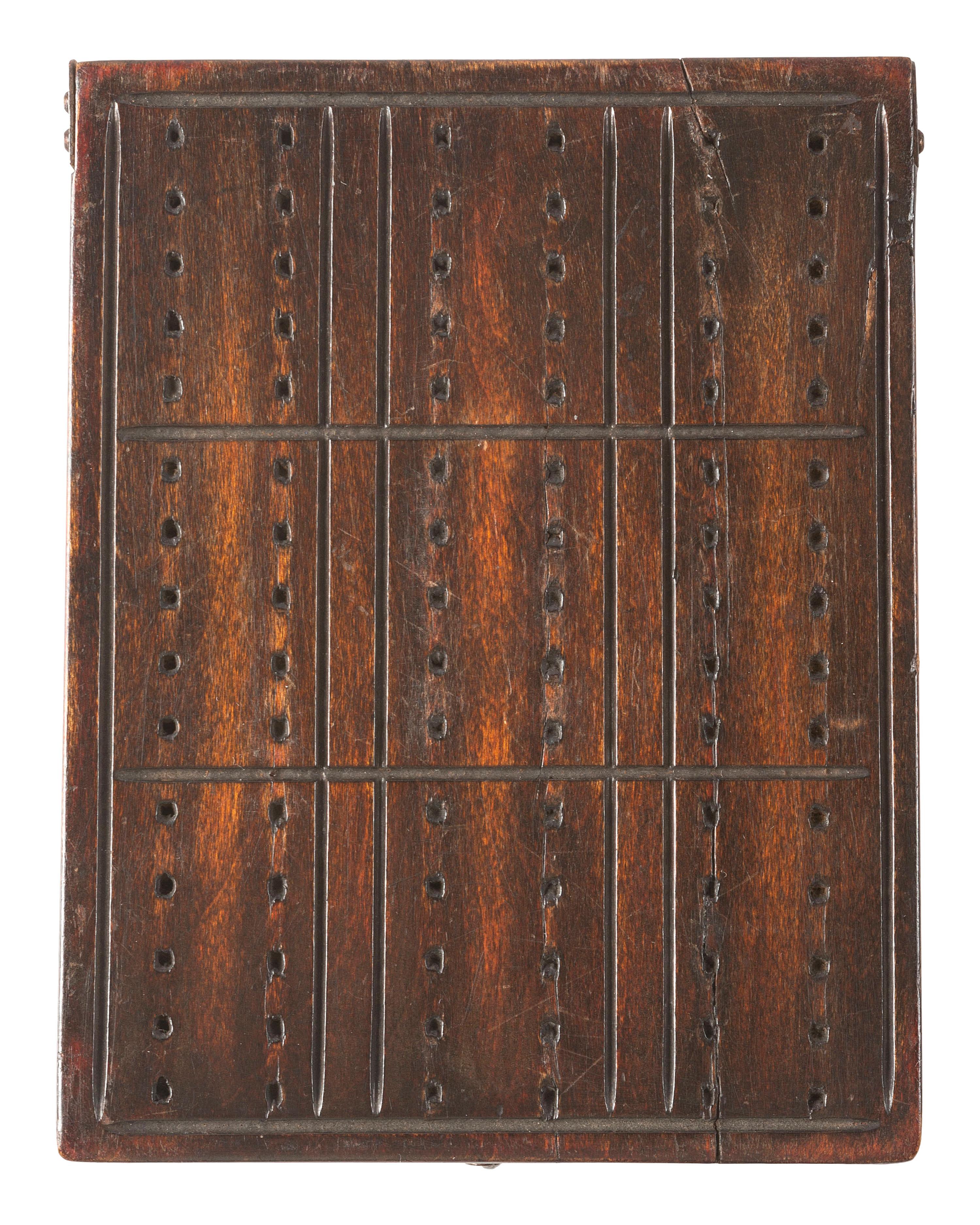 [CIVIL WAR]. Union playing cards housed in Civil War soldier's folk art carved case.