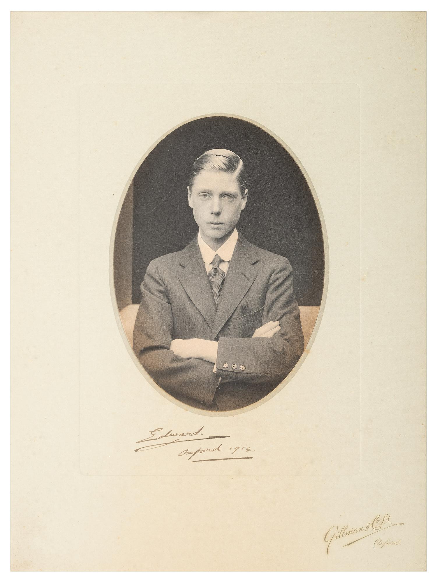 [ROYALTY]. WINDSOR, Edward, Duke of (1894-1972, "Edward VIII, King of England"). Photograph SIGNED ("Edward"), as Prince of Wales. Oxford, England, 1914.