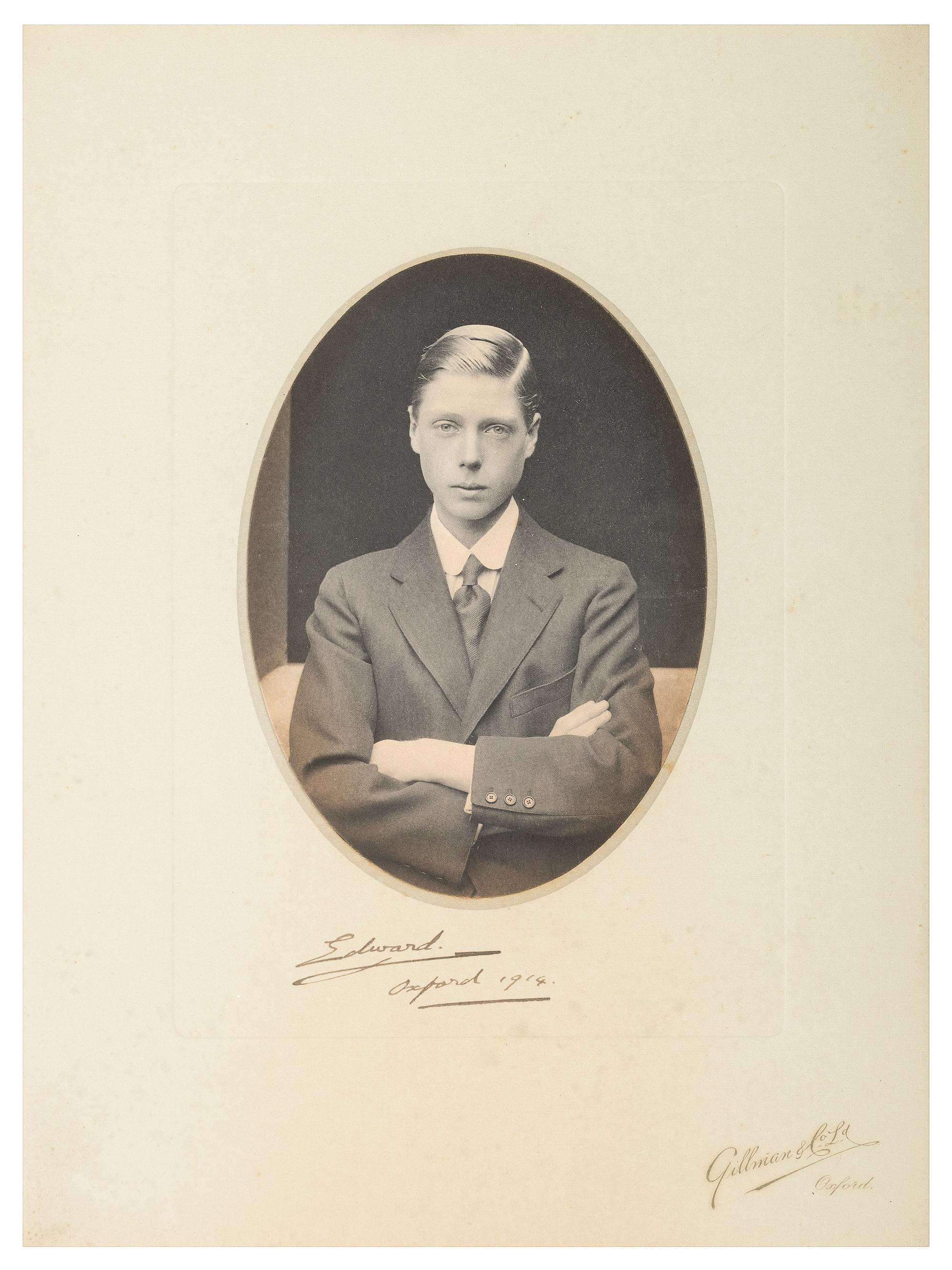 [ROYALTY]. WINDSOR, Edward, Duke of (1894-1972, "Edward VIII, King of England"). Photograph SIGNED ("Edward"), as Prince of Wales. Oxford, England, 1914.