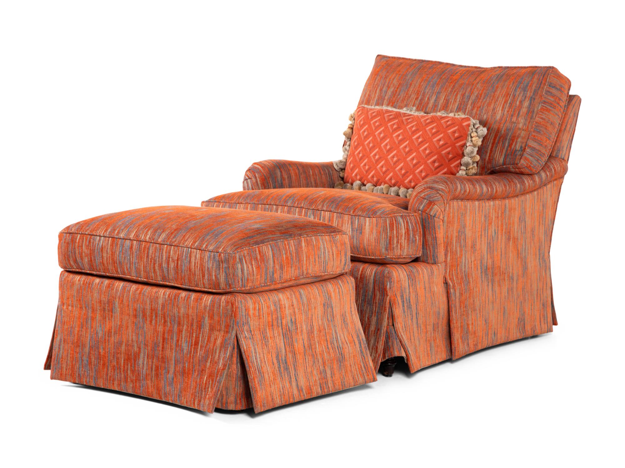 A George Smith Easy Chair and Ottoman with Custom Upholstery