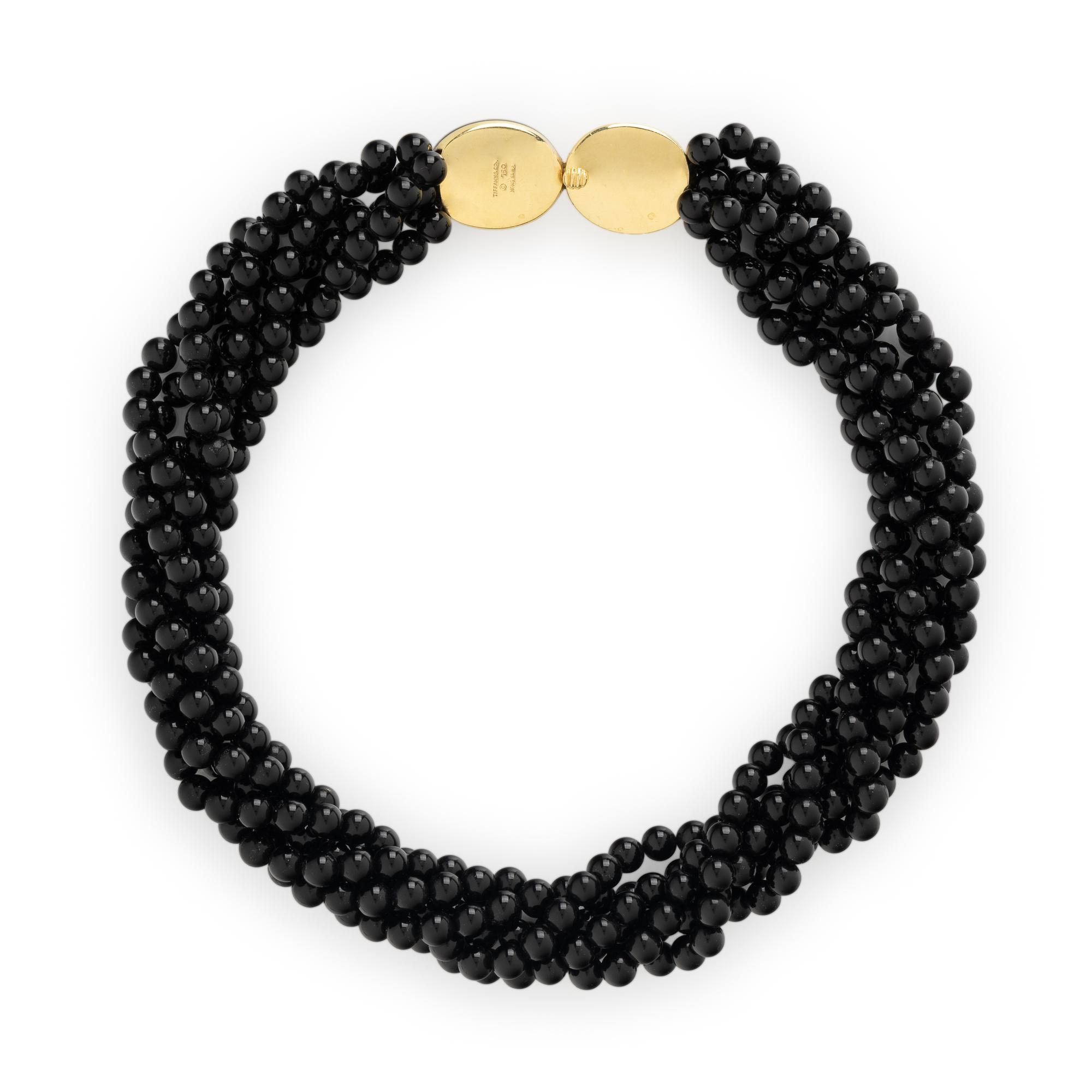 TIFFANY & CO., ANGELA CUMMINGS, BLACK JADE AND YELLOW GOLD 'POSITIVE NEGATIVE' TORSADE NECKLACE