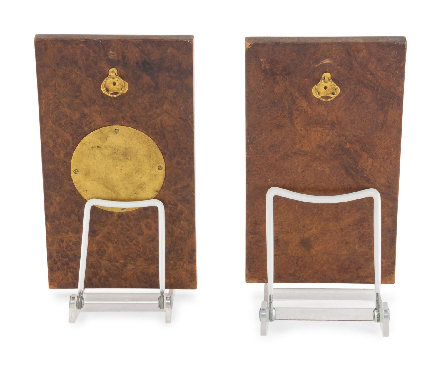 An Empire Gilt Bronze and Burlwood Desk Thermometer and Barometer Set