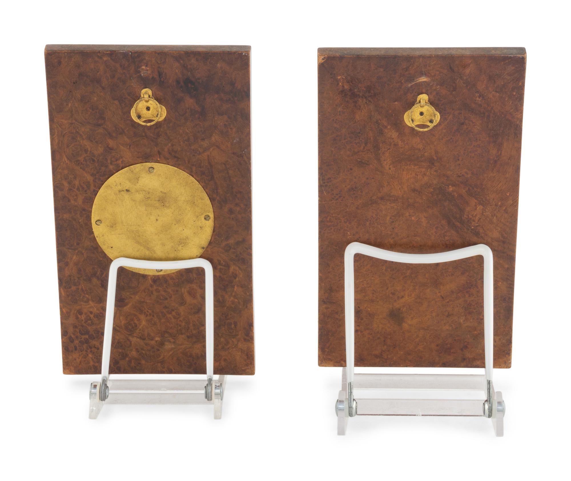 An Empire Gilt Bronze and Burlwood Desk Thermometer and Barometer Set