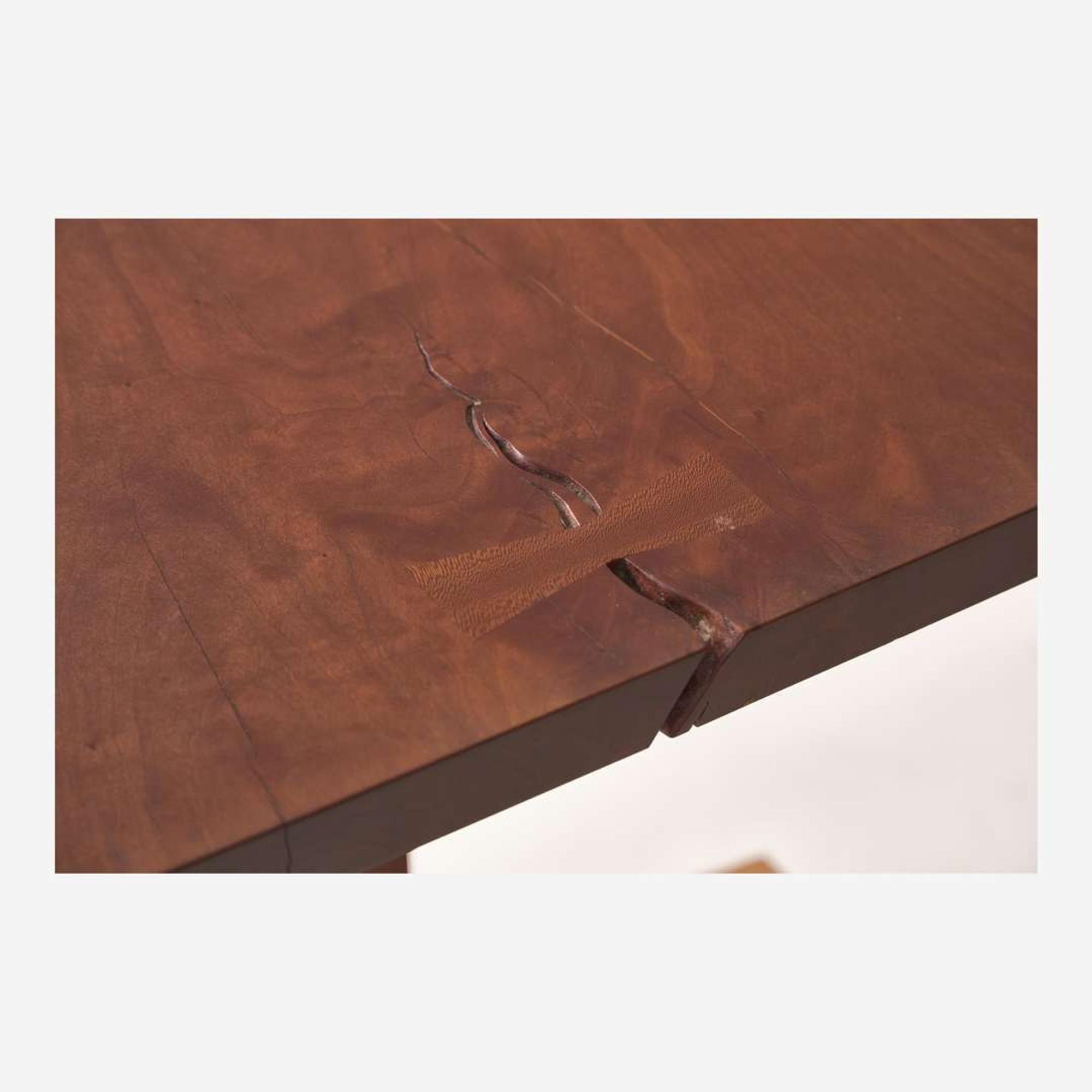 George Nakashima (American, 1905-1990) Fine Single-Board "Trestle" Dining Table and Set of Six "Conoid" Dining Chairs, New Hope, Pennsylvania, 1986-87