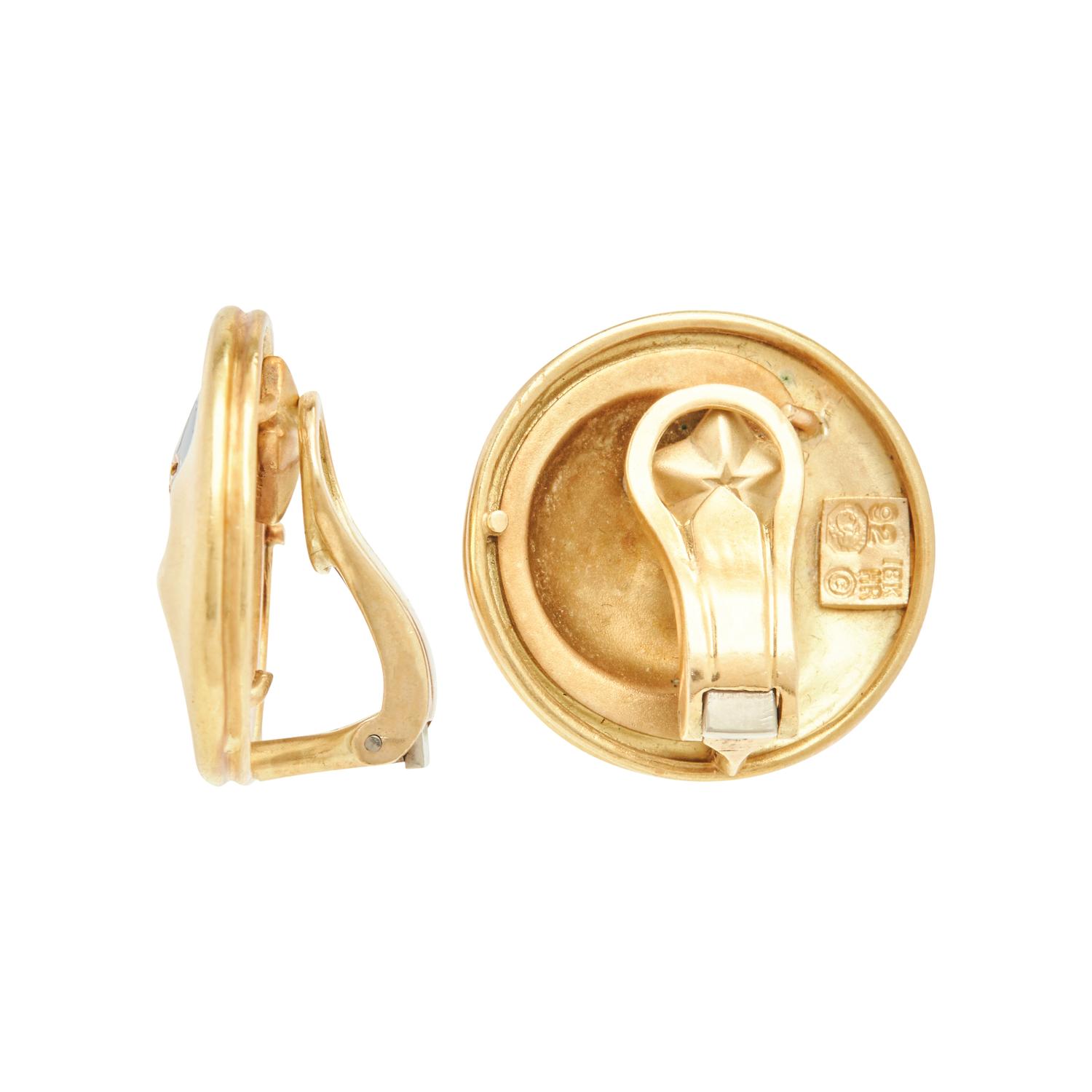 YELLOW GOLD AND ENAMEL CLIP EARRINGS
