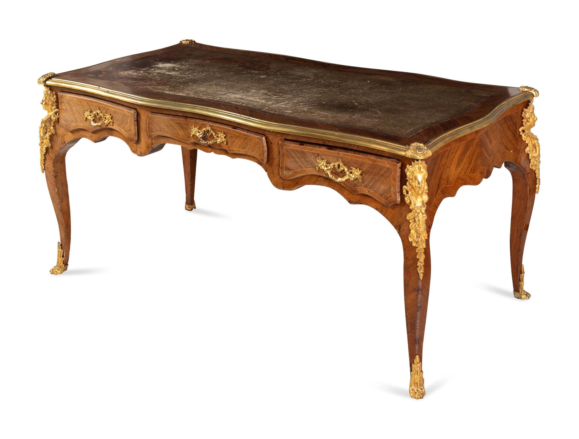 A Louis XV Style Gilt Bronze Mounted Kingwood Bureau Plat