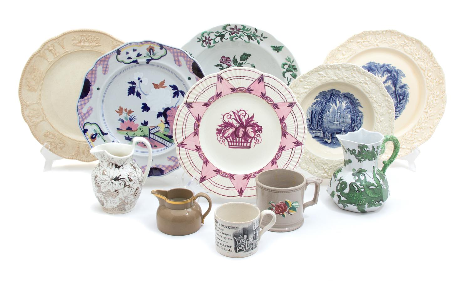 A Miscellaneous Group of English Porcelain and Stoneware Diameter of largest 10 1/2 inches. — 19TH CENTURY
