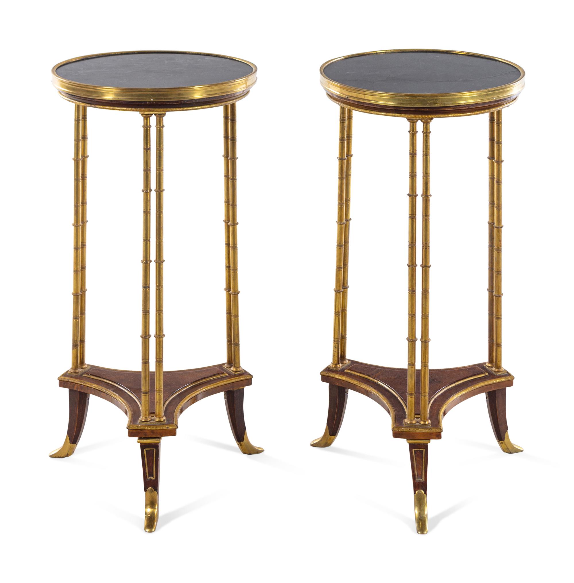 A Pair of French Gilt Bronze Marble-Top Guéridons