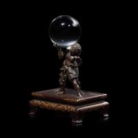 Miyao Eisuke, A Patinated Bronze 'Oni' Stand with Crystal Sphere, Meiji Period