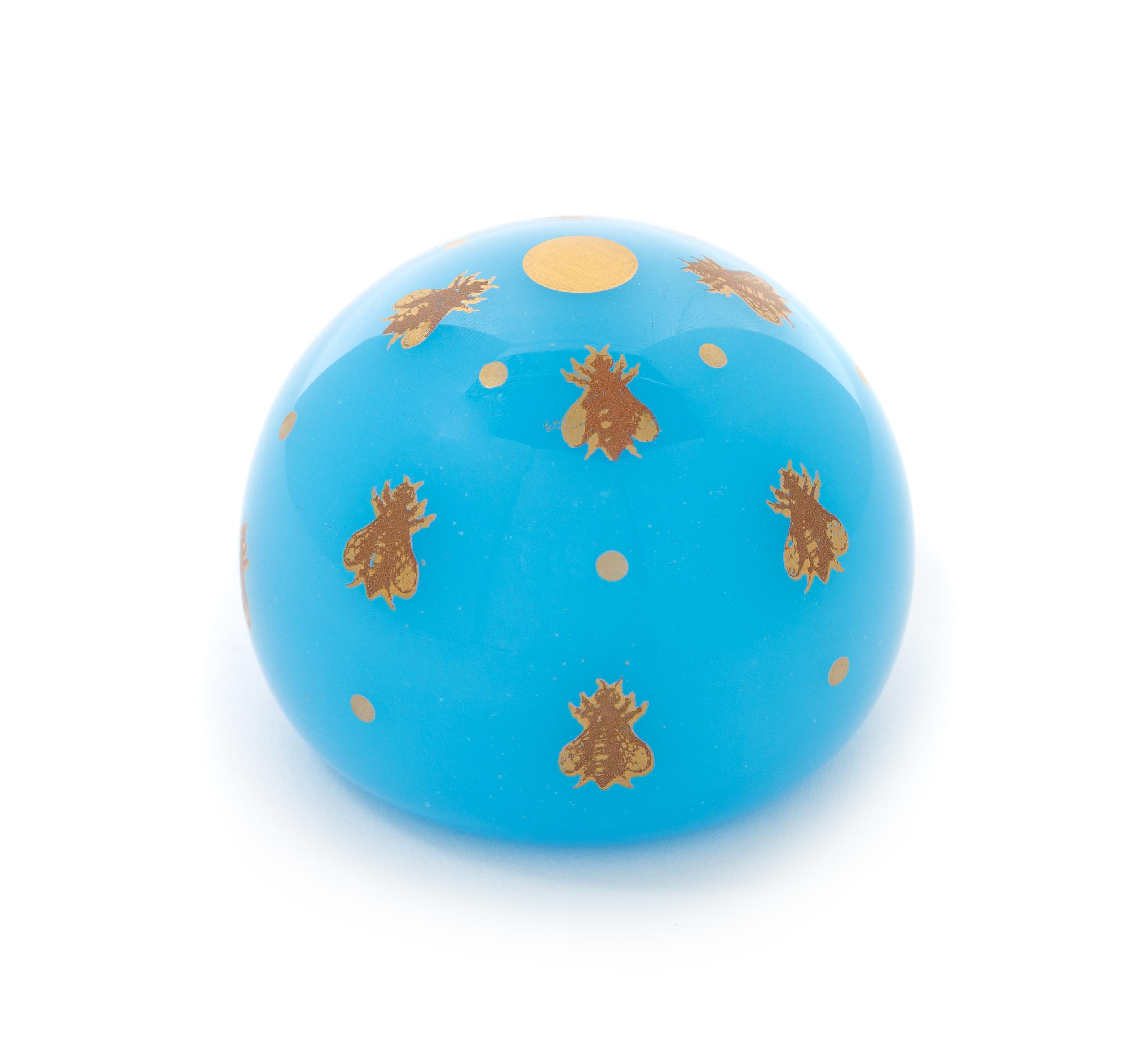 Baccarat, , an Opaline Agate gilded honeybees surface-design paperweight