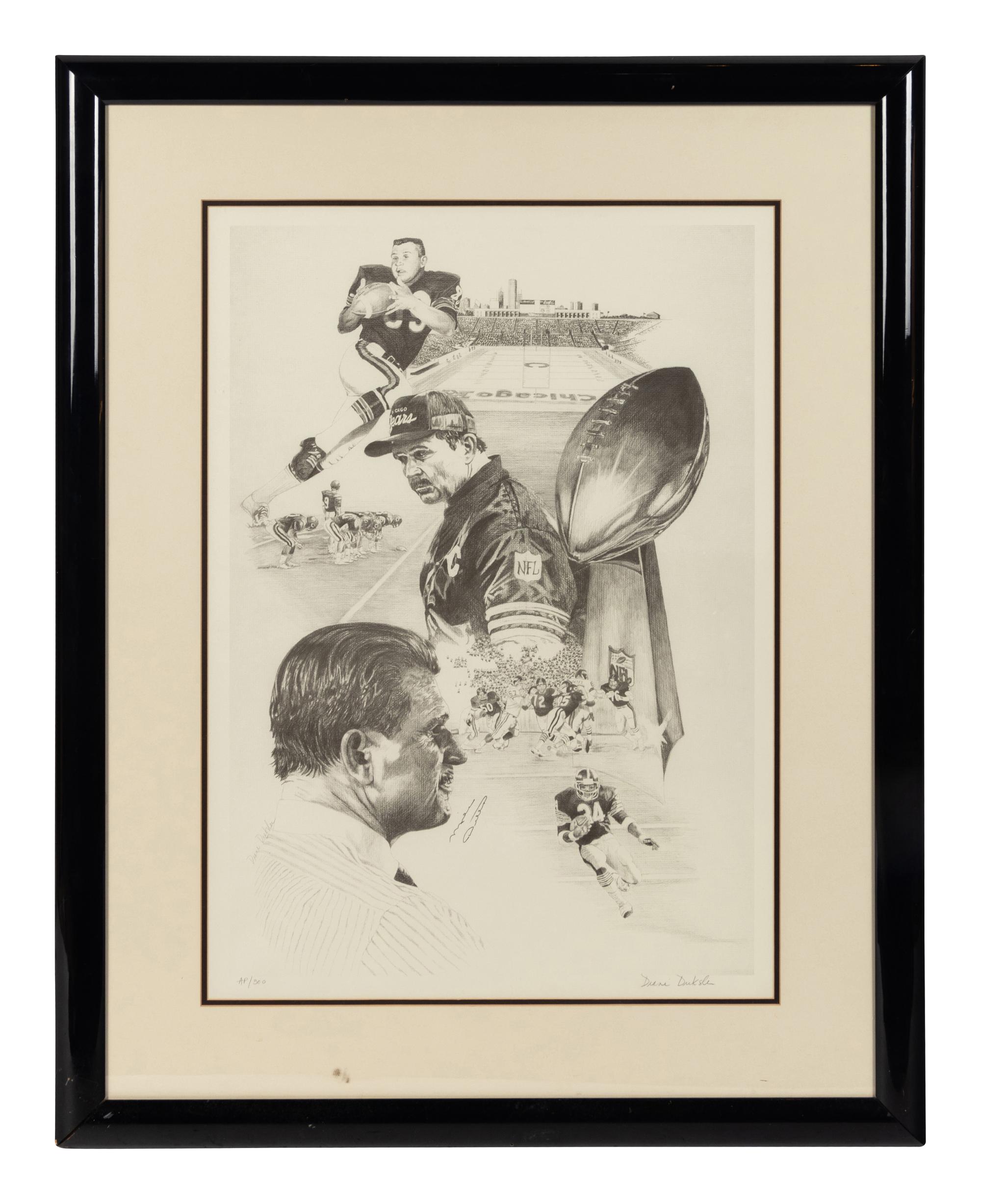 A Pair of Mike Ditka Signed Autograph Artworks Formerly Displayed at Mike Ditka’s Restaurant