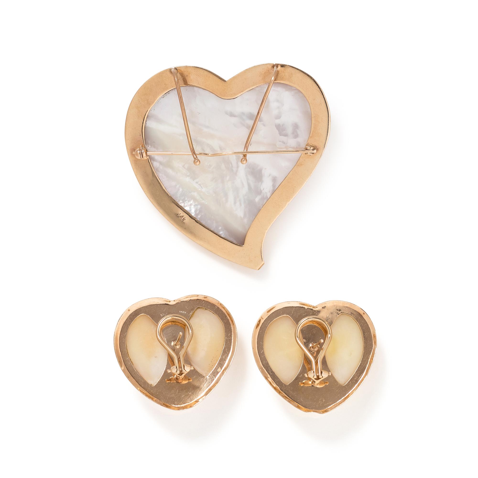 CULTURED MABE PEARL AND DIAMOND HEART SET