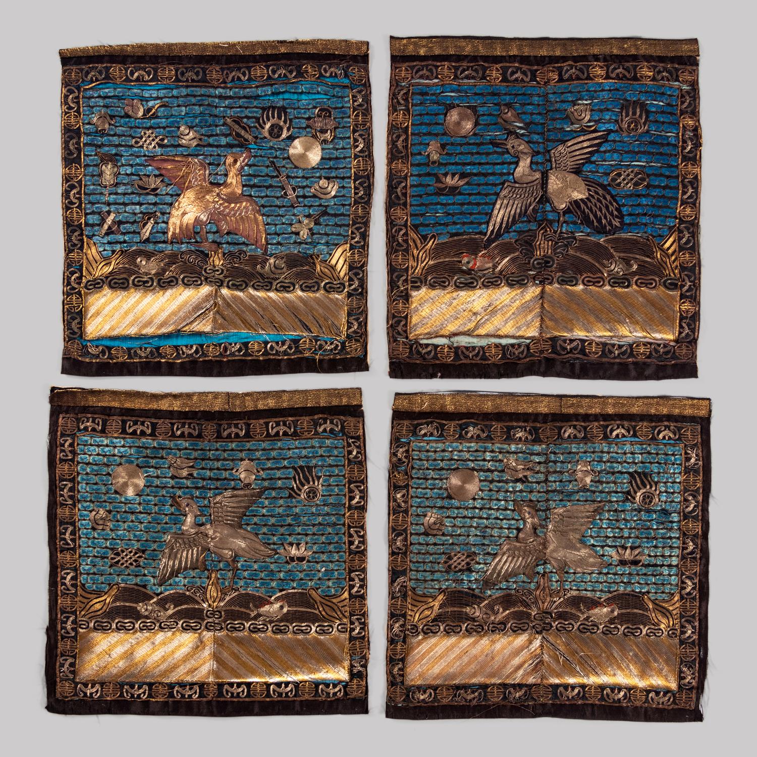 Four Embroidered Silk Rank Badges