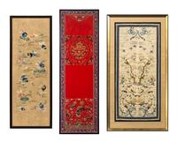 Three Chinese Embroidered Silk Panels