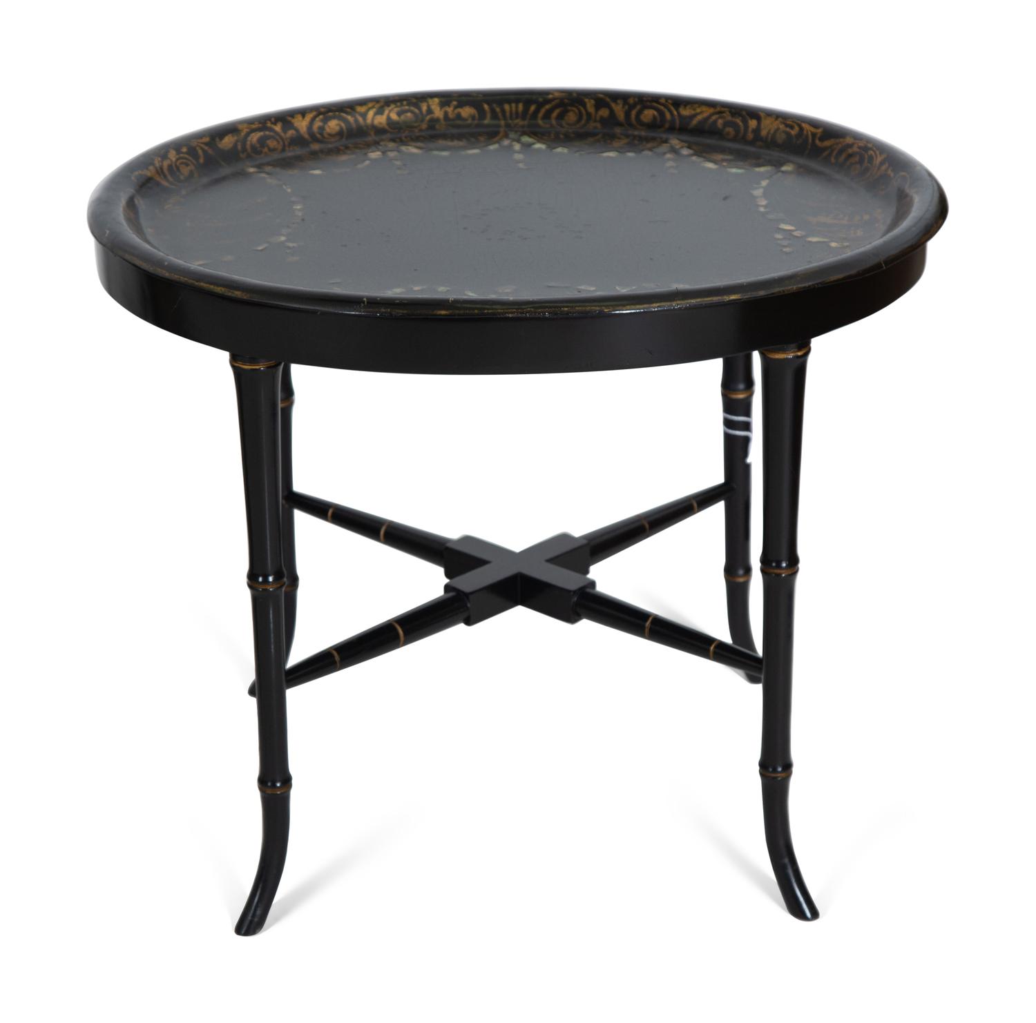 Two English Black and Gilt Lacquer Trays — 19th Century