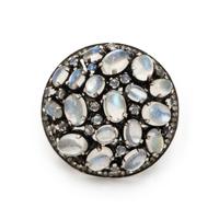 Silver, Moonstone, and Diamond Ring
