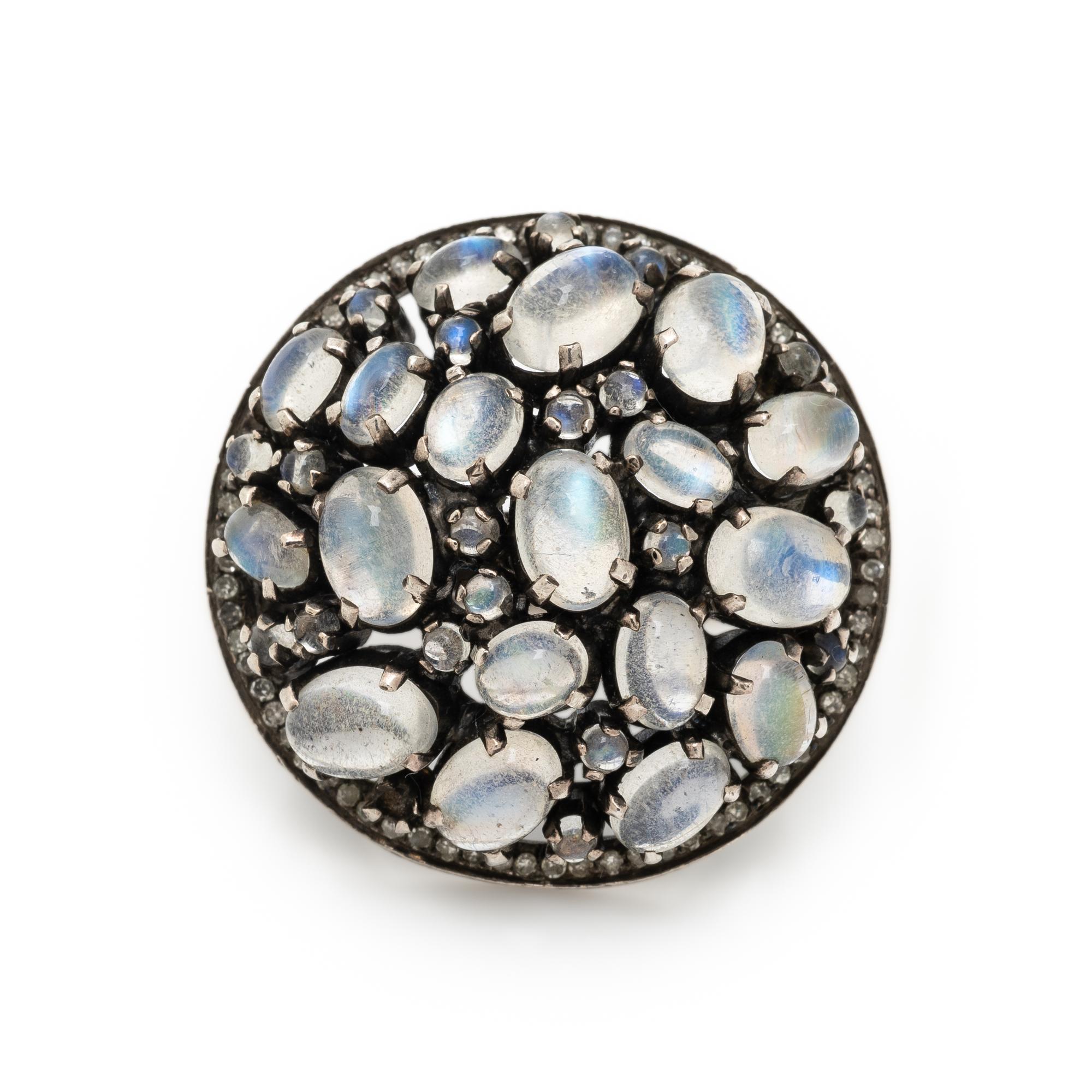 Silver, Moonstone, and Diamond Ring