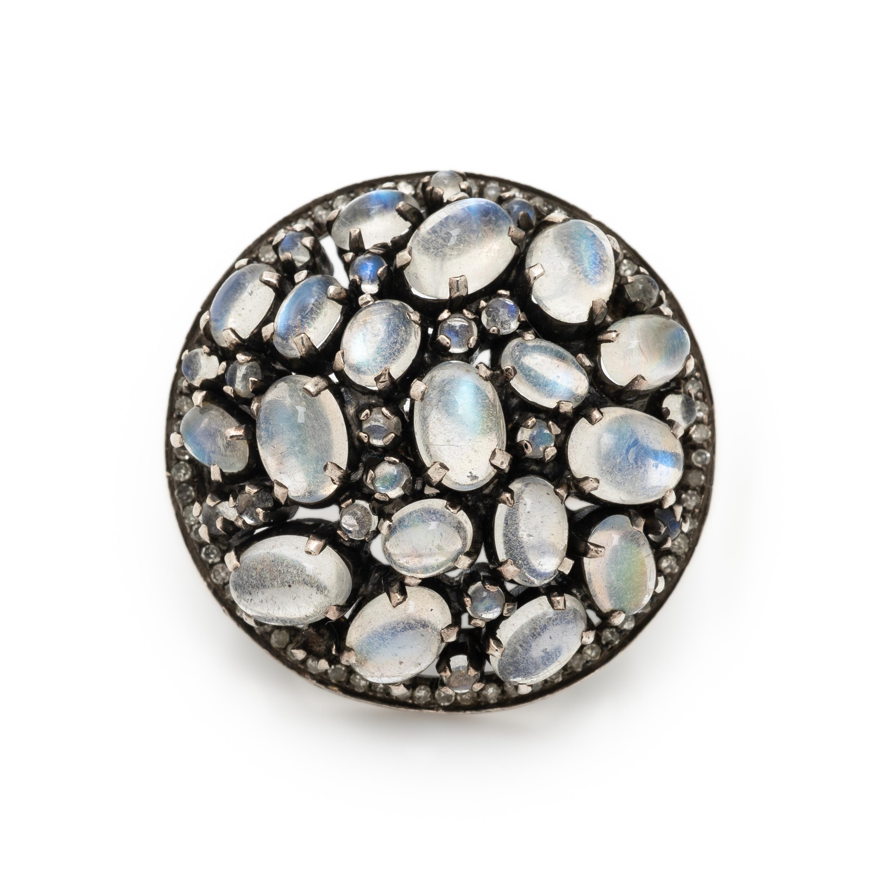 Silver, Moonstone, and Diamond Ring