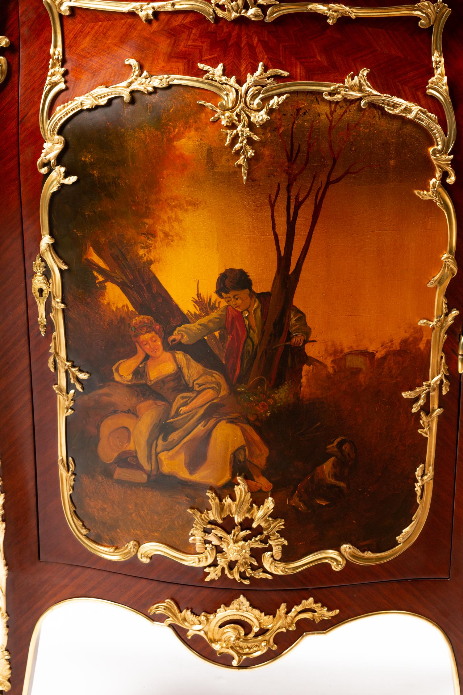 A Louis XV Style Vernis Martin Marble-Top Cabinet