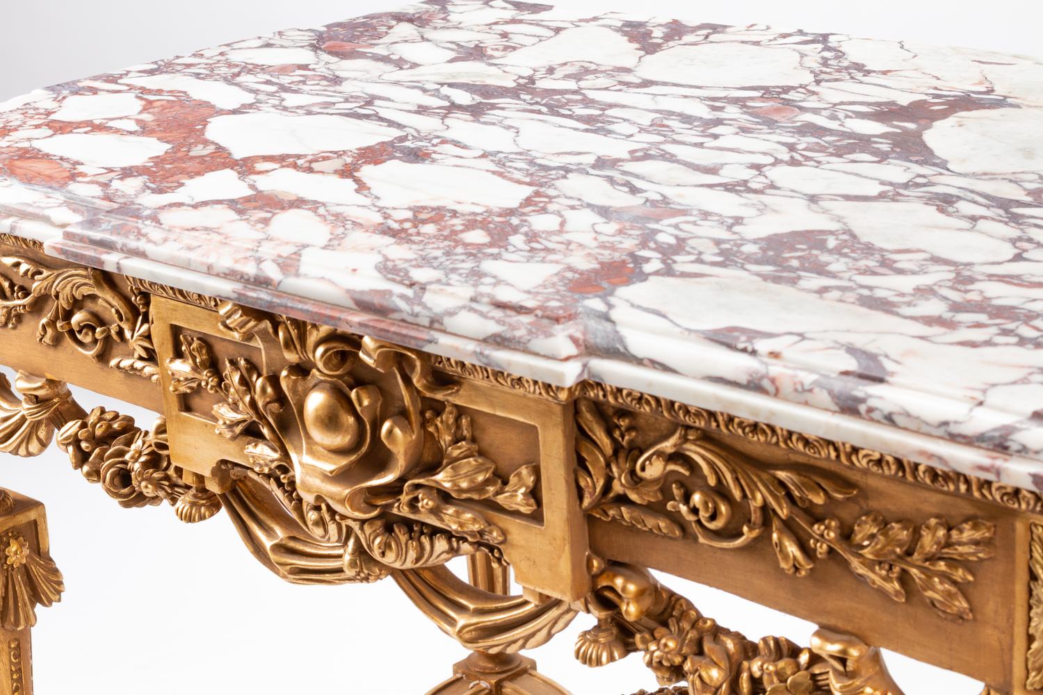 A Louis XVI Style Giltwood Marble-Top Center Table