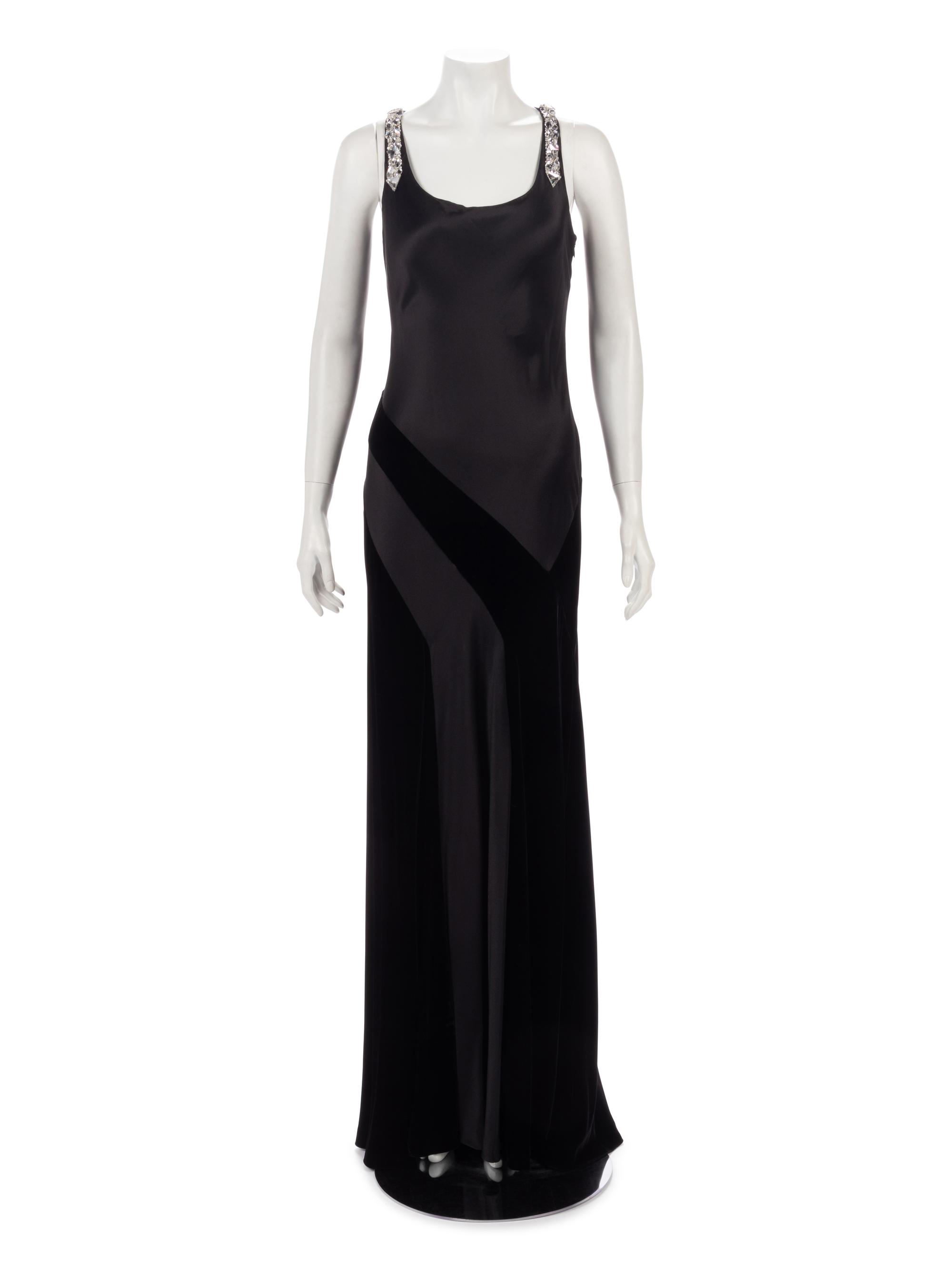 Oscar de la Renta Satin and Velvet Evening Dress with Rhinestone Straps
