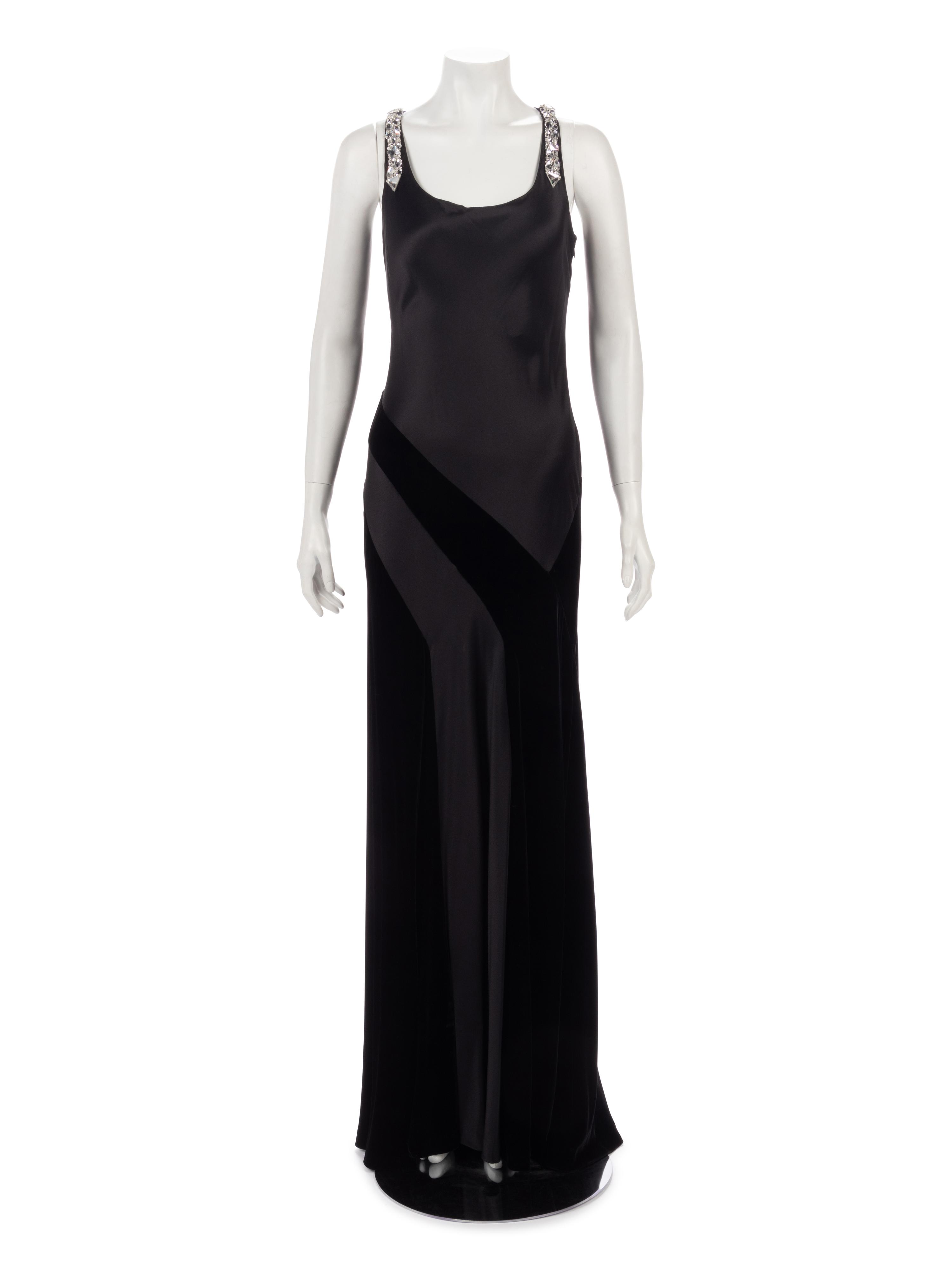 Oscar de la Renta Satin and Velvet Evening Dress with Rhinestone Straps