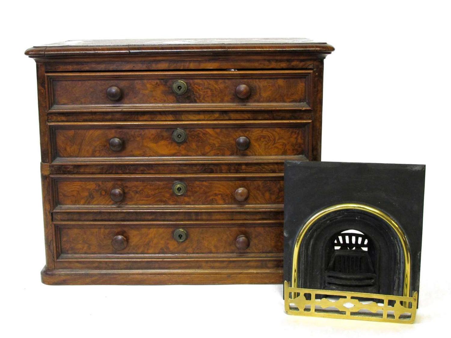 Miniature burl walnut jewelry chest late 19th century