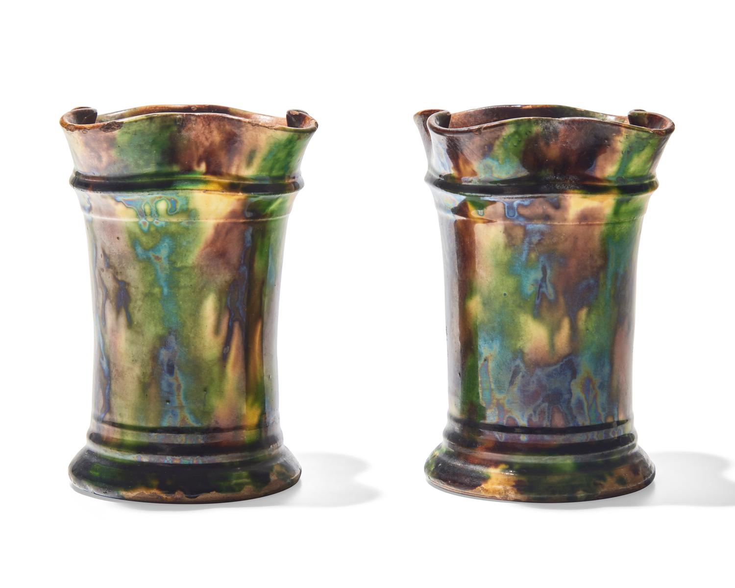 Two Multi-Glazed Vases, Probably Shenandoah Valley, Late 19th Century