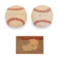 A Mickey Mantle and Yogi Berra Signed Autograph Baseball Collection with 1957 Topps Baseball Card (Beckett Authentication Services)